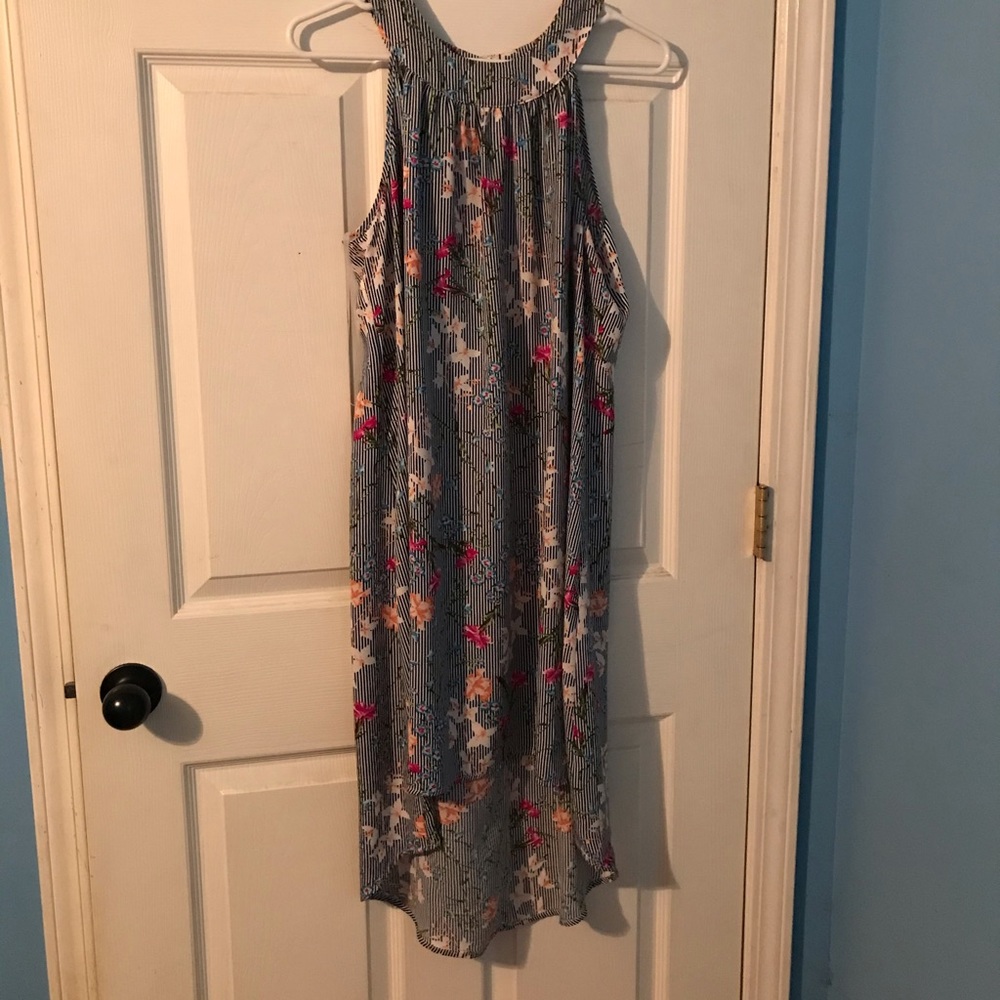 Blue striped high low dress
